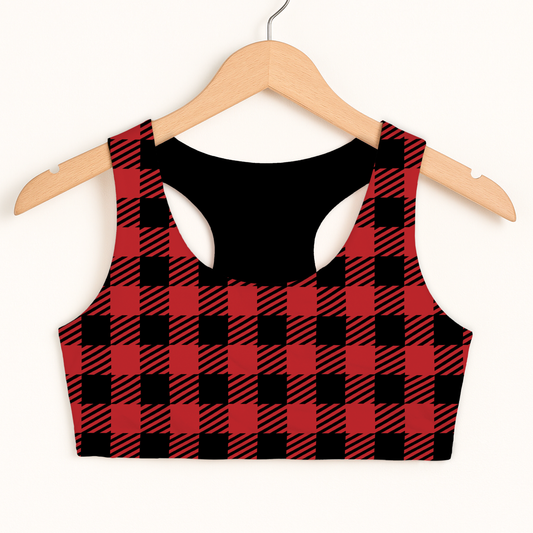 Girls Red Plaid Christmas Sports Bra