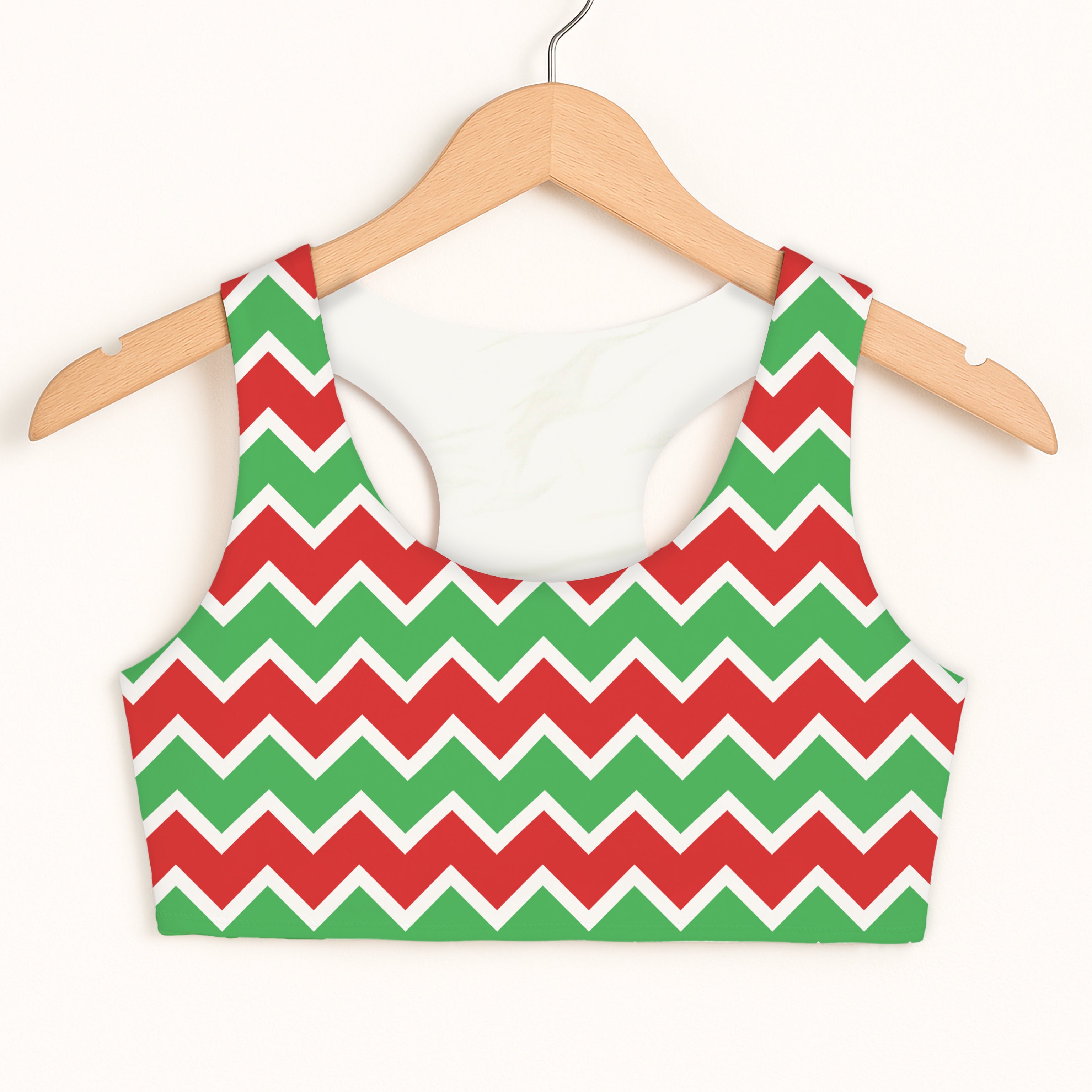 Girls Christmas Chevron Sports Bra - Quick Drying, Double Layered Comfort