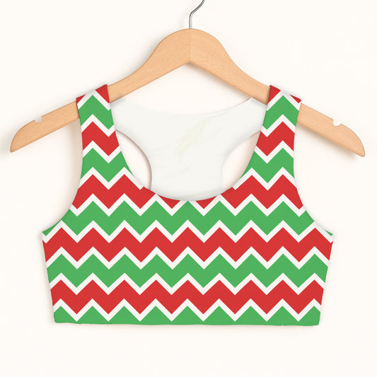 Girls Christmas Chevron Sports Bra — Quick Drying, Double Layered Comfort