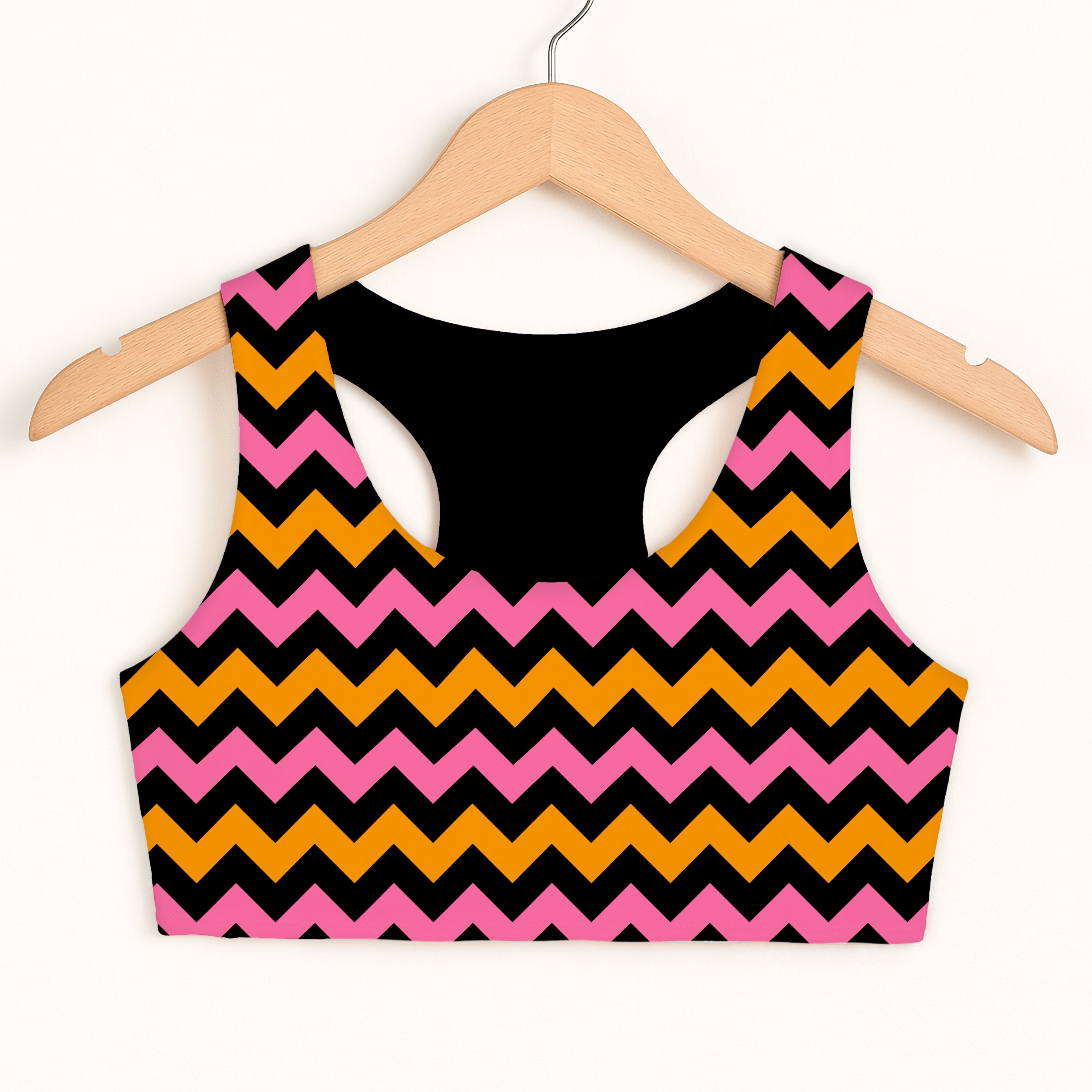Girls Pink & Orange Chevron Sports Bra - Quick Drying, Double Layered Comfort