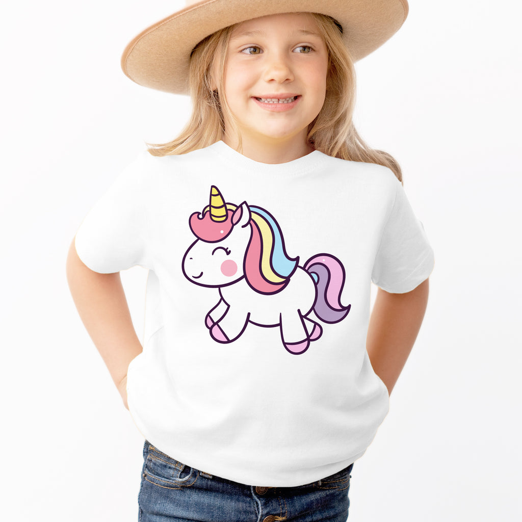 Girls Cute Rainbow Pony T-Shirt - Soft Lightweight Cotton Tee