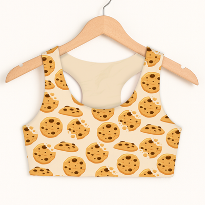 Girls Chocolate Chip Cookies Sports Bra - Quick Drying, Double Layered Comfort