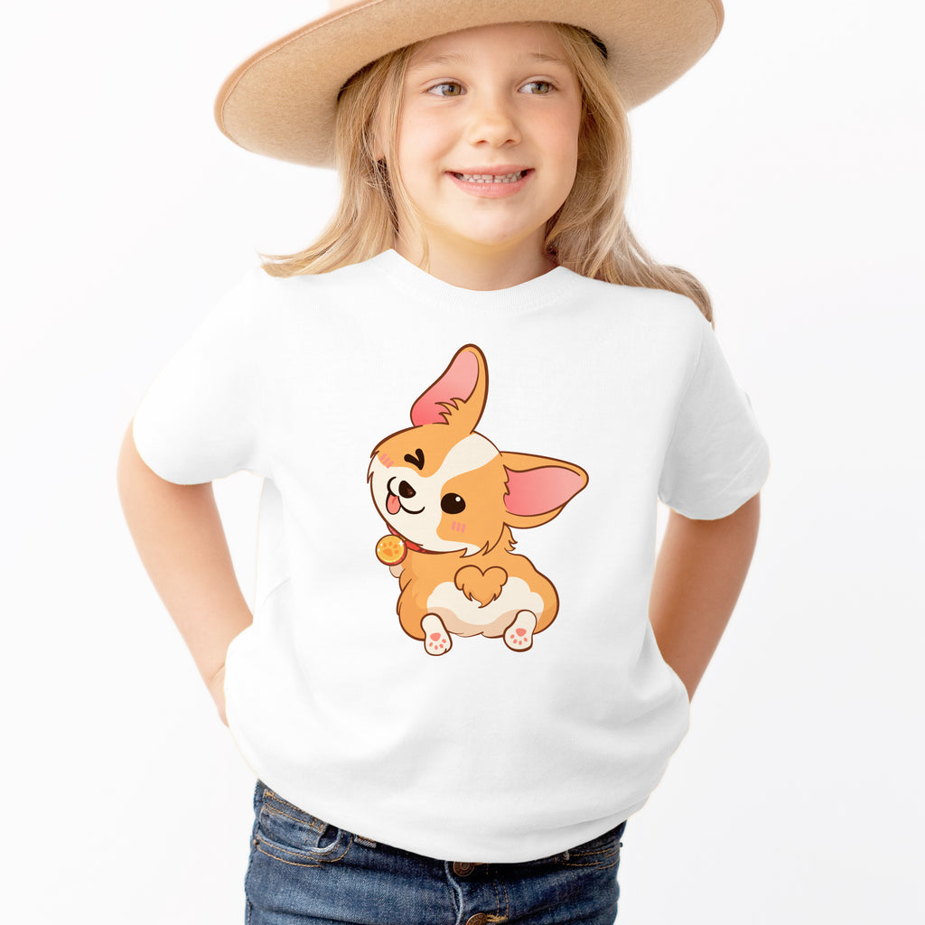 Kids Cute Corgi Dog T-Shirt - Soft Lightweight Cotton Tee