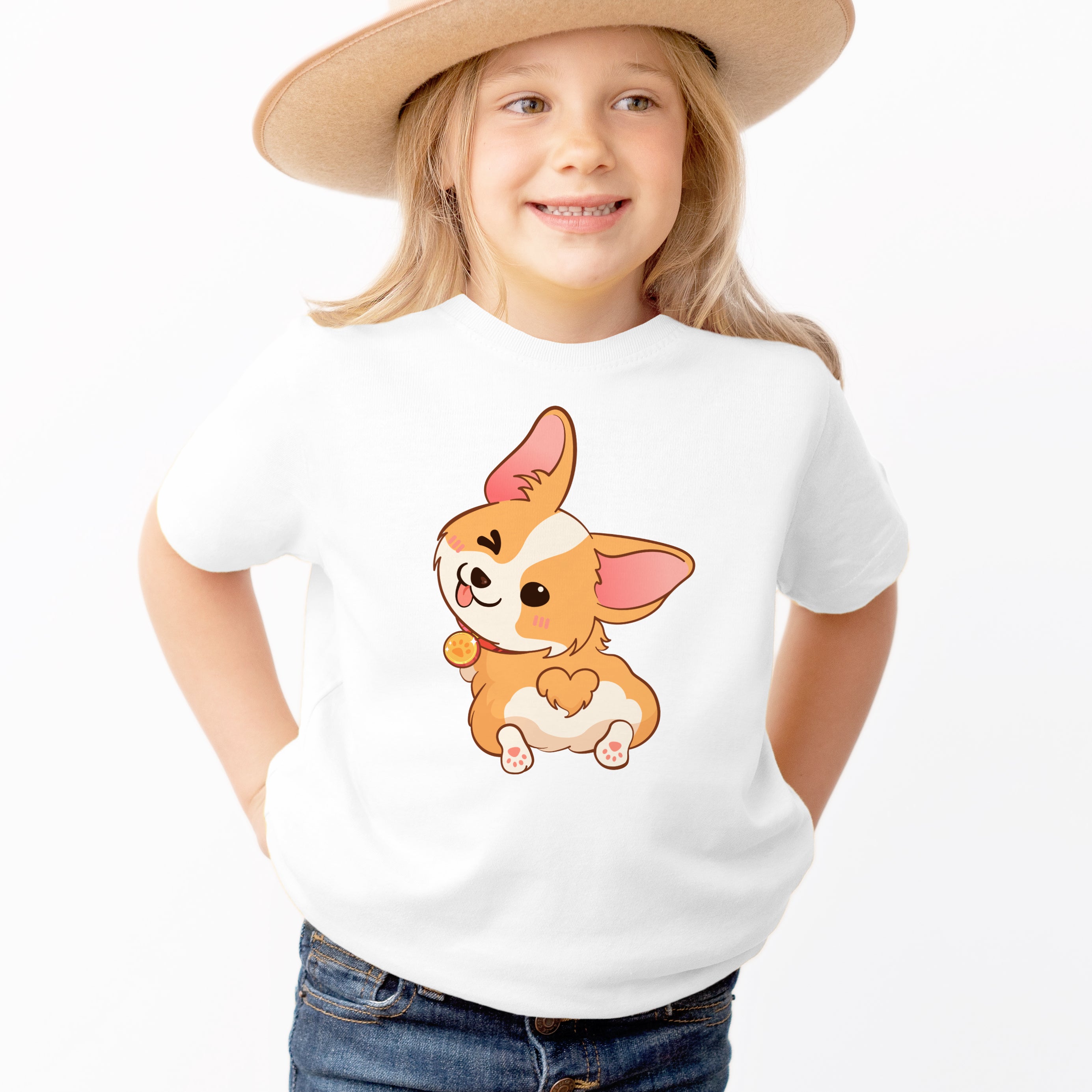 Kids Cute Corgi Dog T-Shirt - Soft Lightweight Cotton Tee