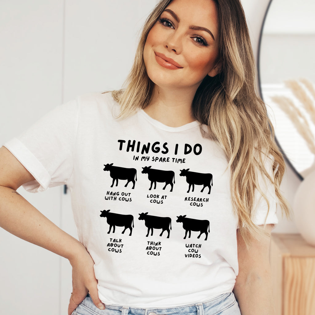 Things I Do In My Spare Time Cow Graphic T-Shirt - Soft Lightweight Cotton Pre-Shrunk Tee