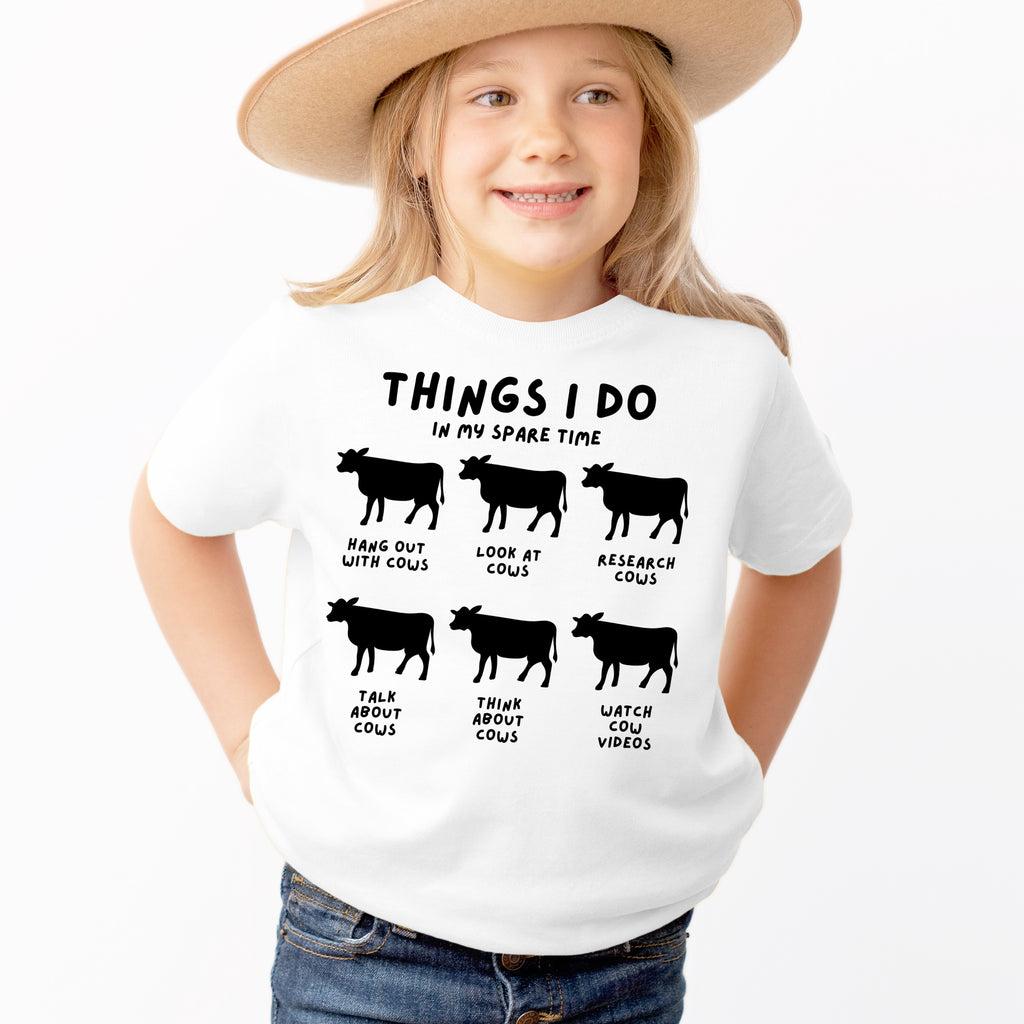 Kids ‘Things I Do In My Spare Time’ Cow Graphic T-Shirt - Soft Lightweight Cotton Tee