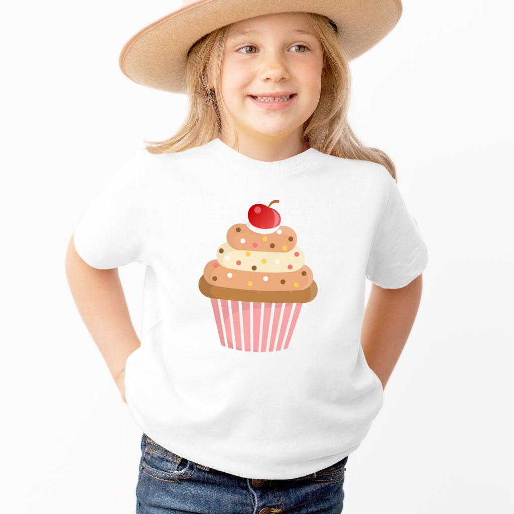 Kids Cherry Cupcake T-Shirt - Soft Lightweight Cotton Tee
