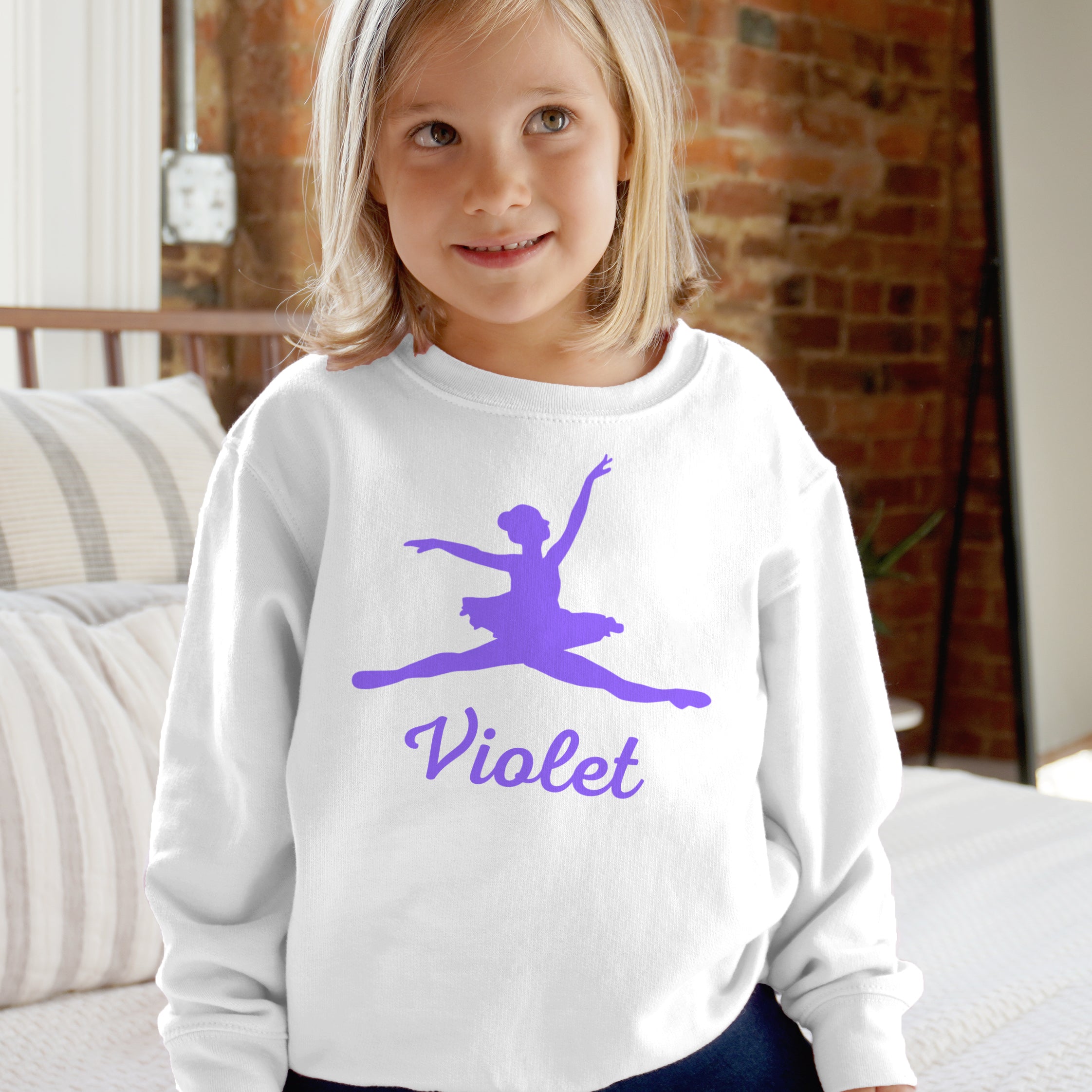 Girls Custom Ballerina Sweatshirt – Personalized Dance Pullover with Name