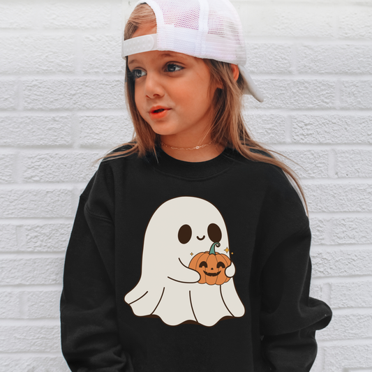 Kids Cute Ghost Sweatshirt – Halloween Pumpkin Ghost Toddler & Youth Pullover