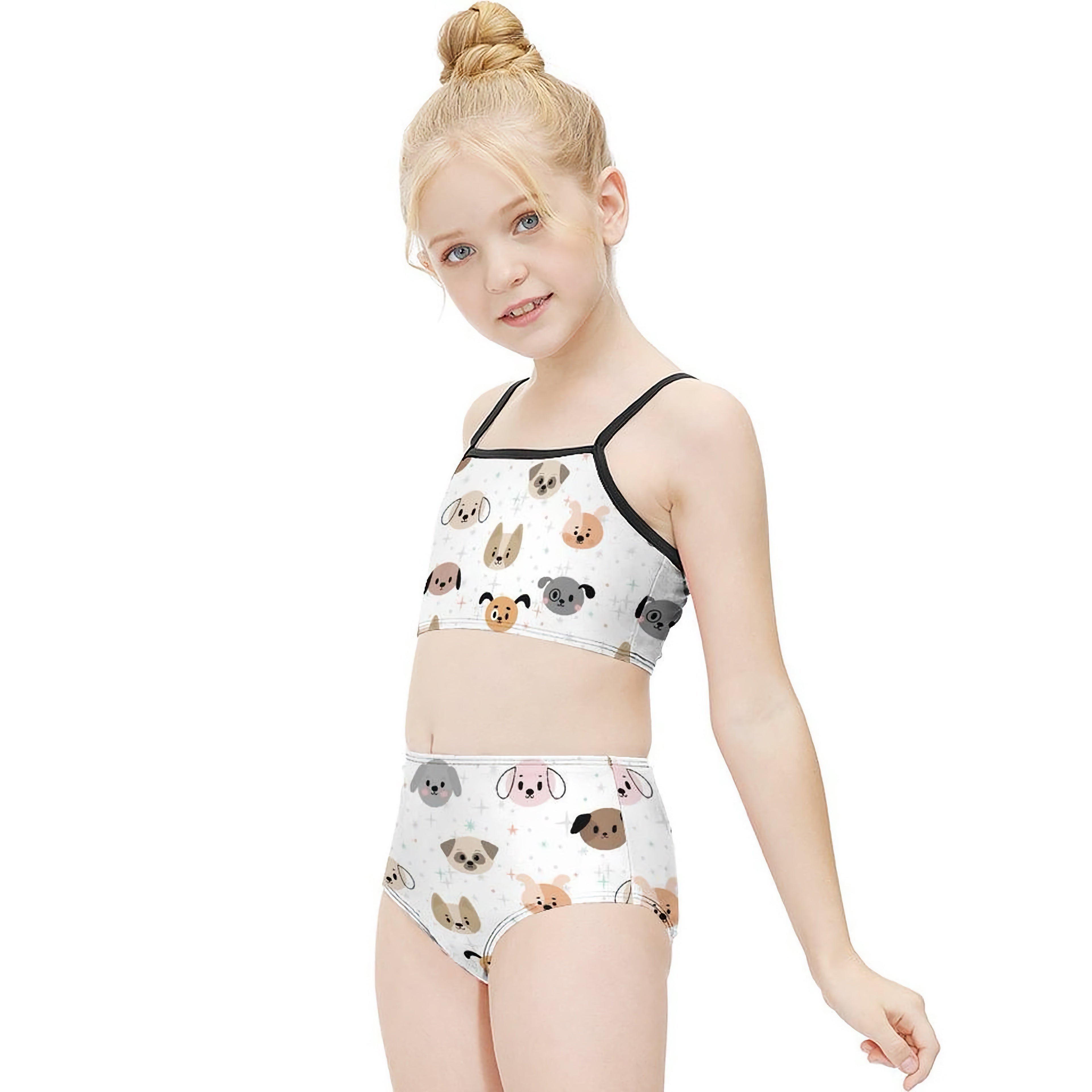 Girls Dog Face Two Piece Quick Drying Swimsuit
