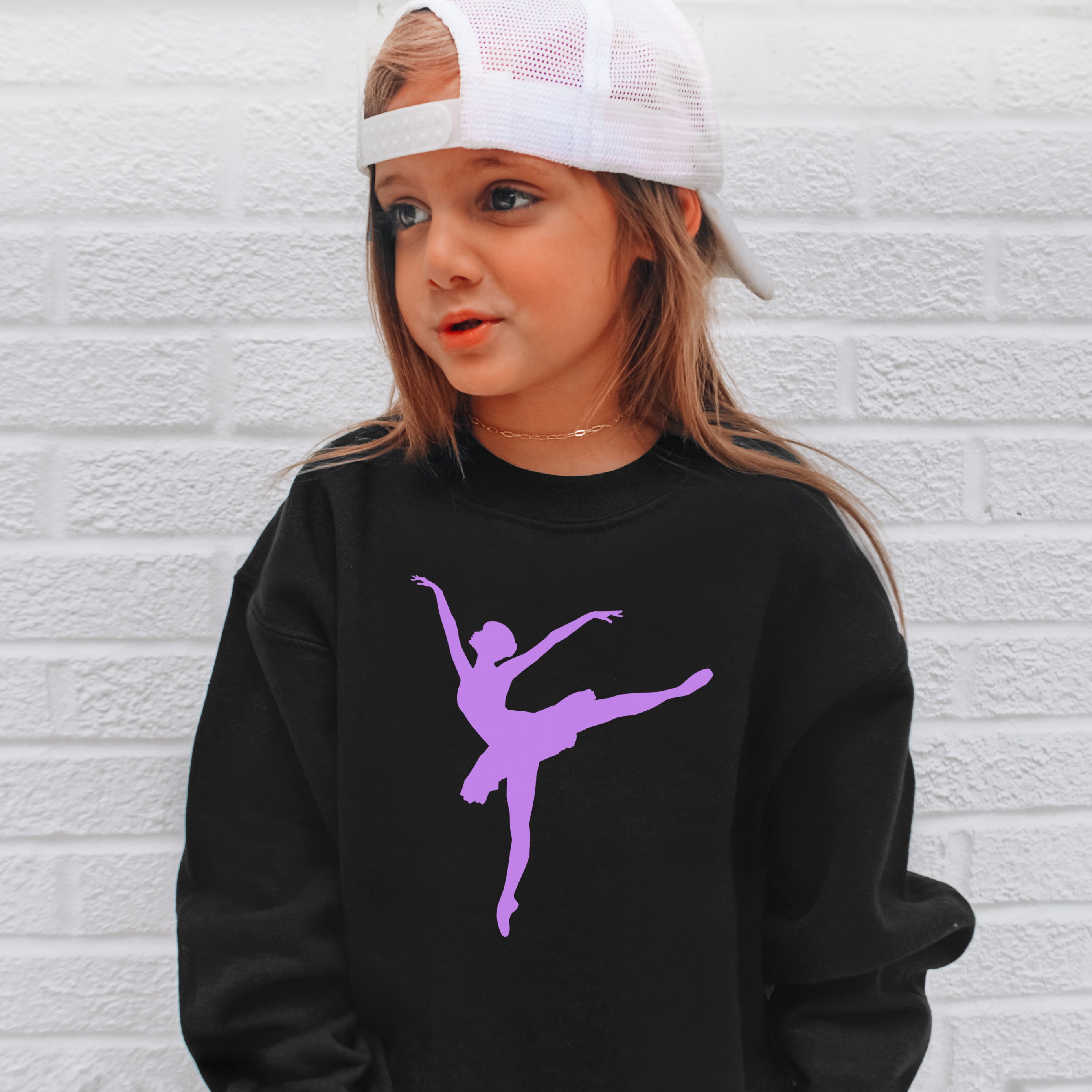 Girls Purple Ballerina Sweatshirt – Cozy Fleece Pullover for Little Dancers