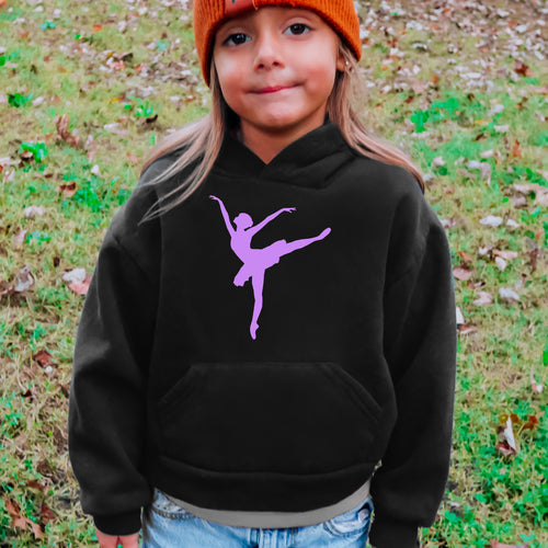 Girls ballerina hoodie black hoodie with purple ballet dancer graphic on front for kids casual wear