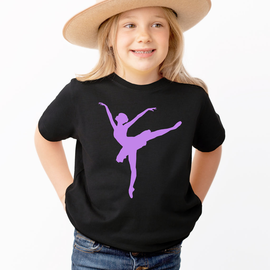 Girls Purple Ballet Dancer T-Shirt - Soft Lightweight Cotton Tee