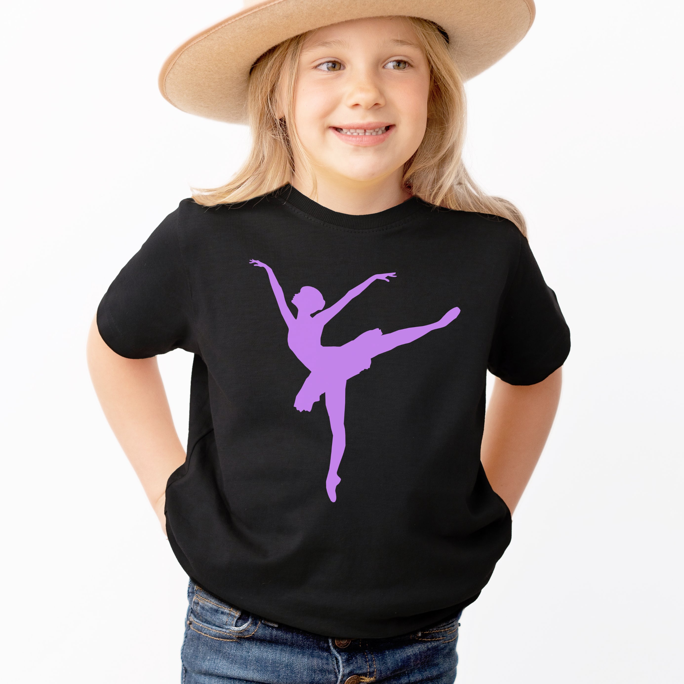 Girls Purple Ballet Dancer T-Shirt - Soft Lightweight Cotton Tee