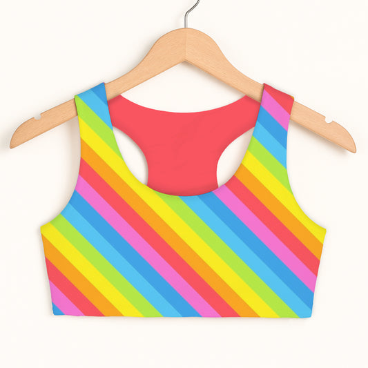 Girls Rainbow Stripe Sports Bra — Quick Drying, Double Layered Comfort