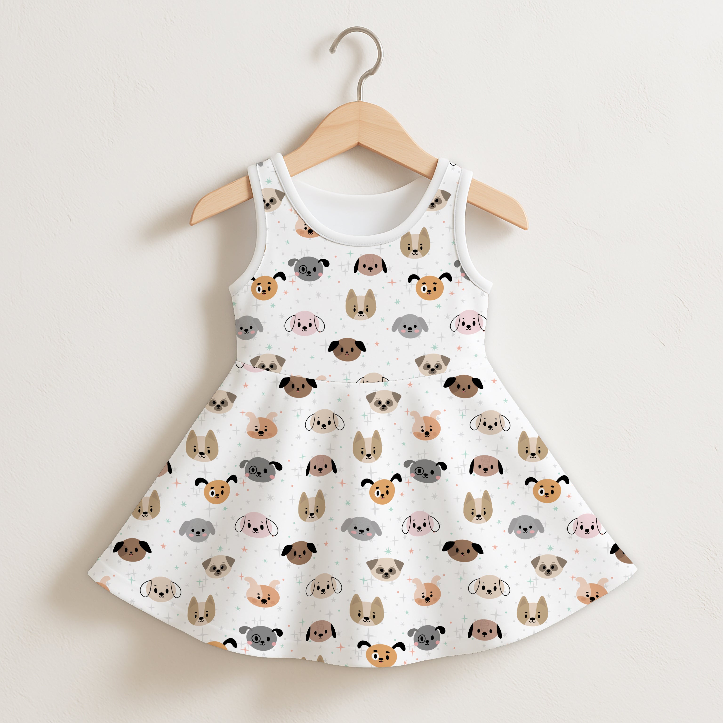 Girls Dog Face Sleeveless Dress