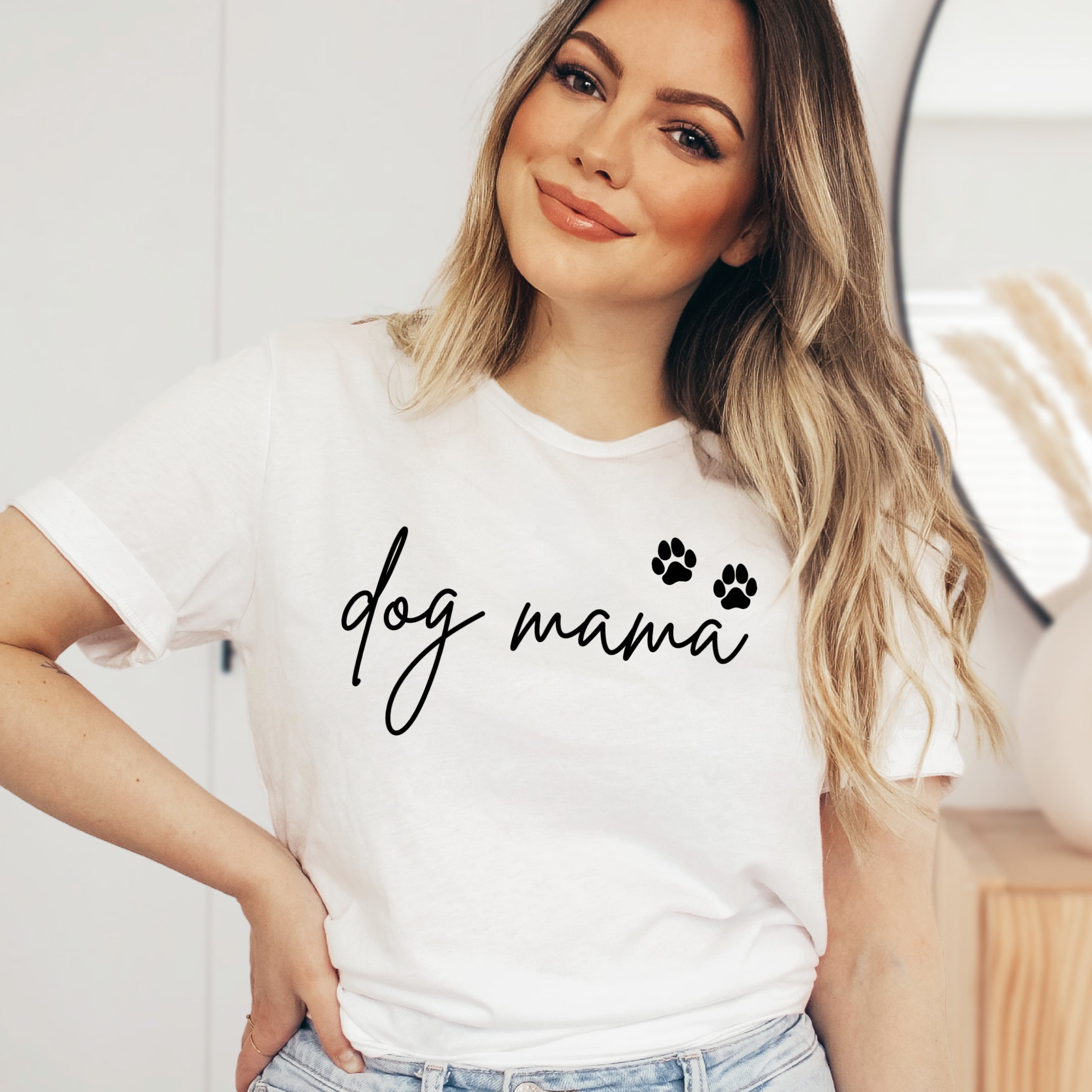 Dog Mama Paw Prints T-Shirt - Soft Lightweight Cotton Pre-Shrunk Tee
