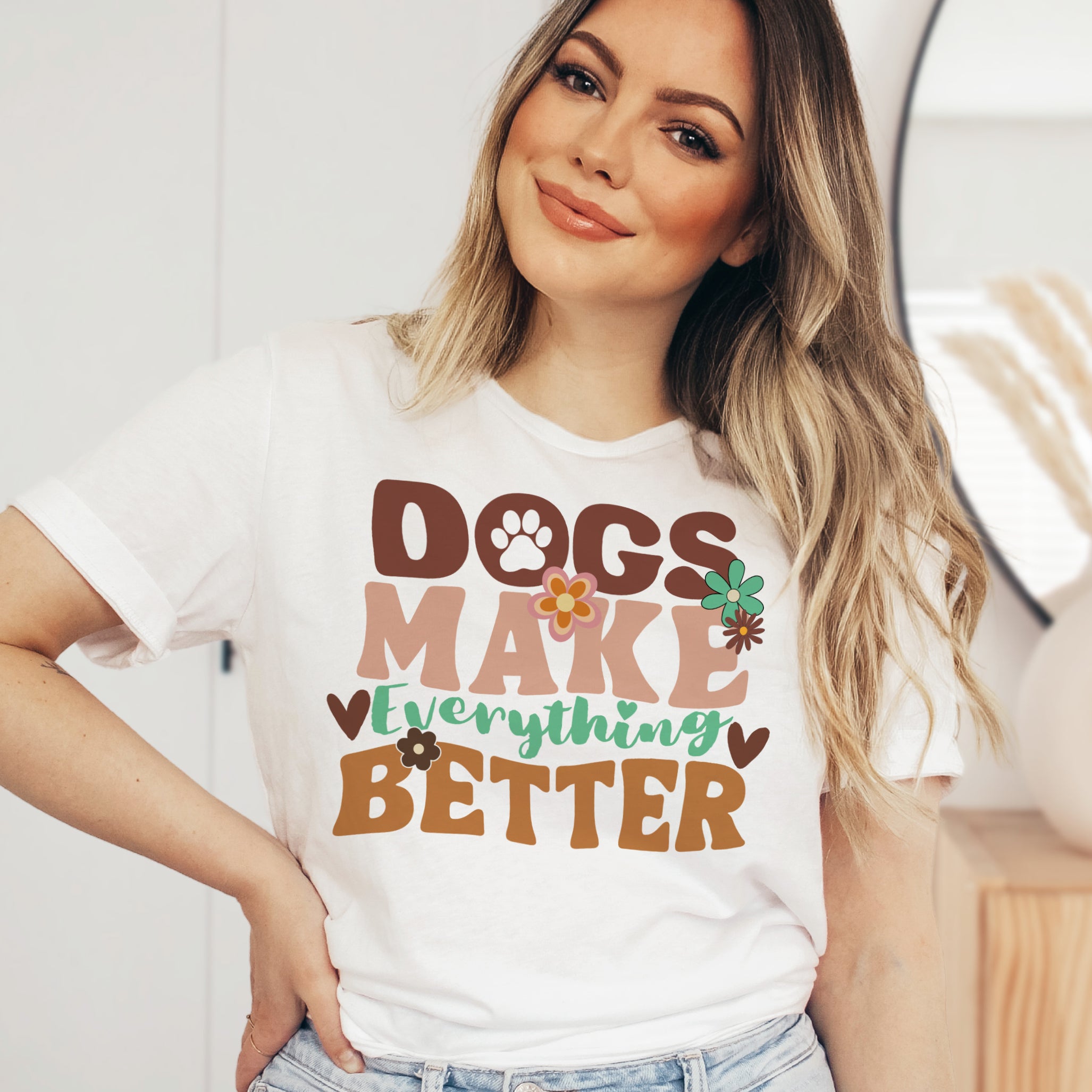 Dogs Make Everything Better Vintage Graphic T-Shirt - Soft Lightweight Cotton Pre-Shrunk Tee