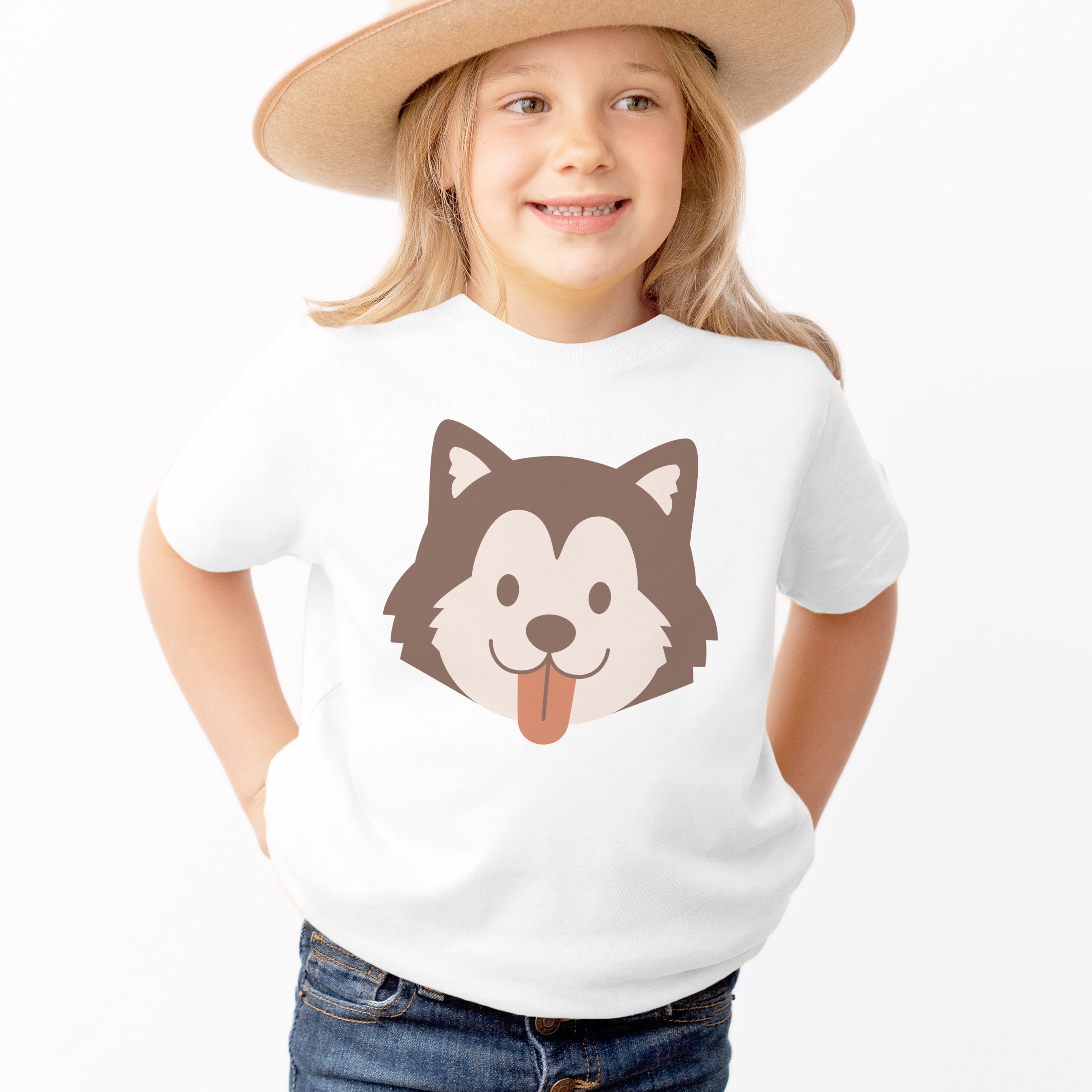 Kids Husky Dog Face T-Shirt - Soft Lightweight Cotton Tee