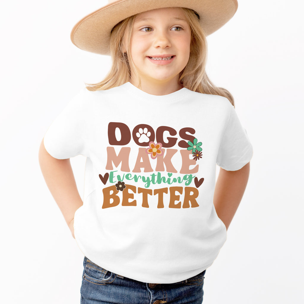 Kids 'Dogs Make Everything Better' T-Shirt - Soft Lightweight Cotton Tee