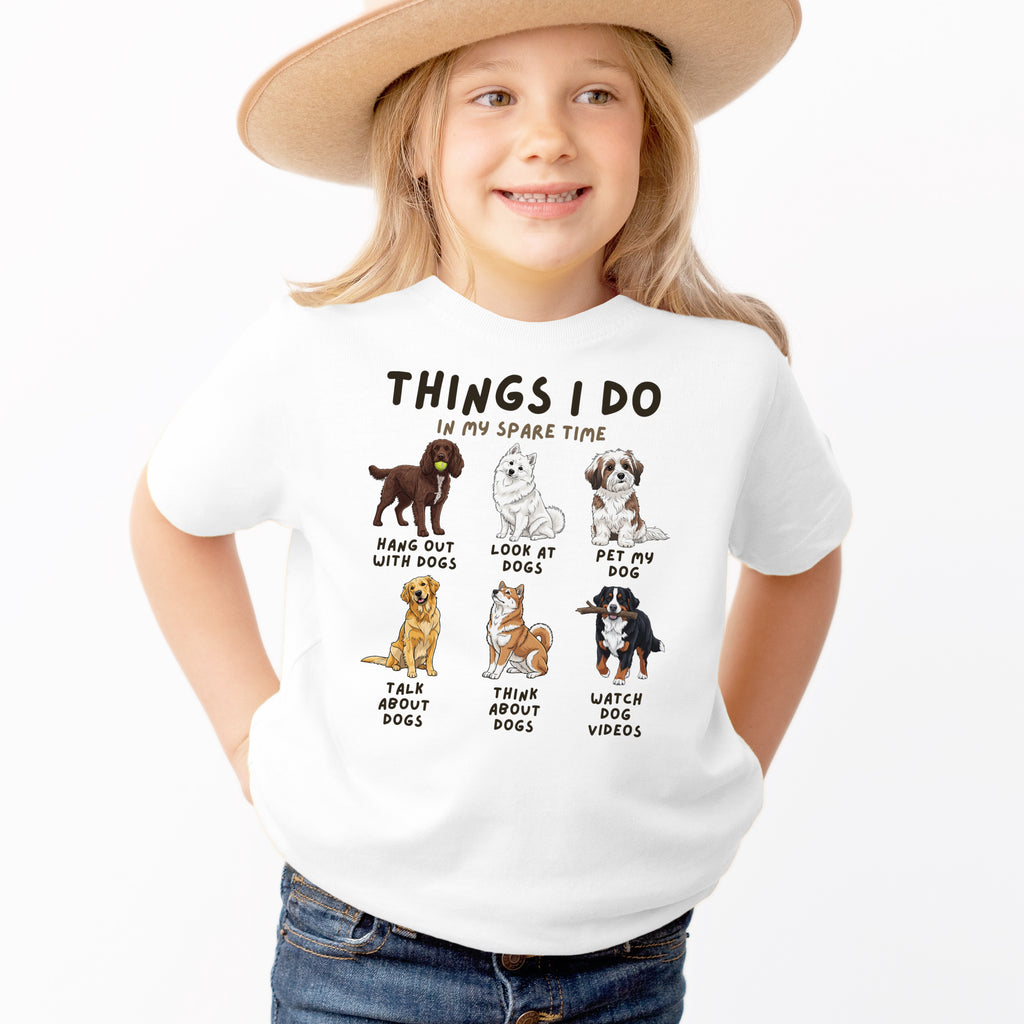 Kids 'Things I Do in My Spare Times' Dog Graphic T-Shirt - Soft Lightweight Cotton Tee