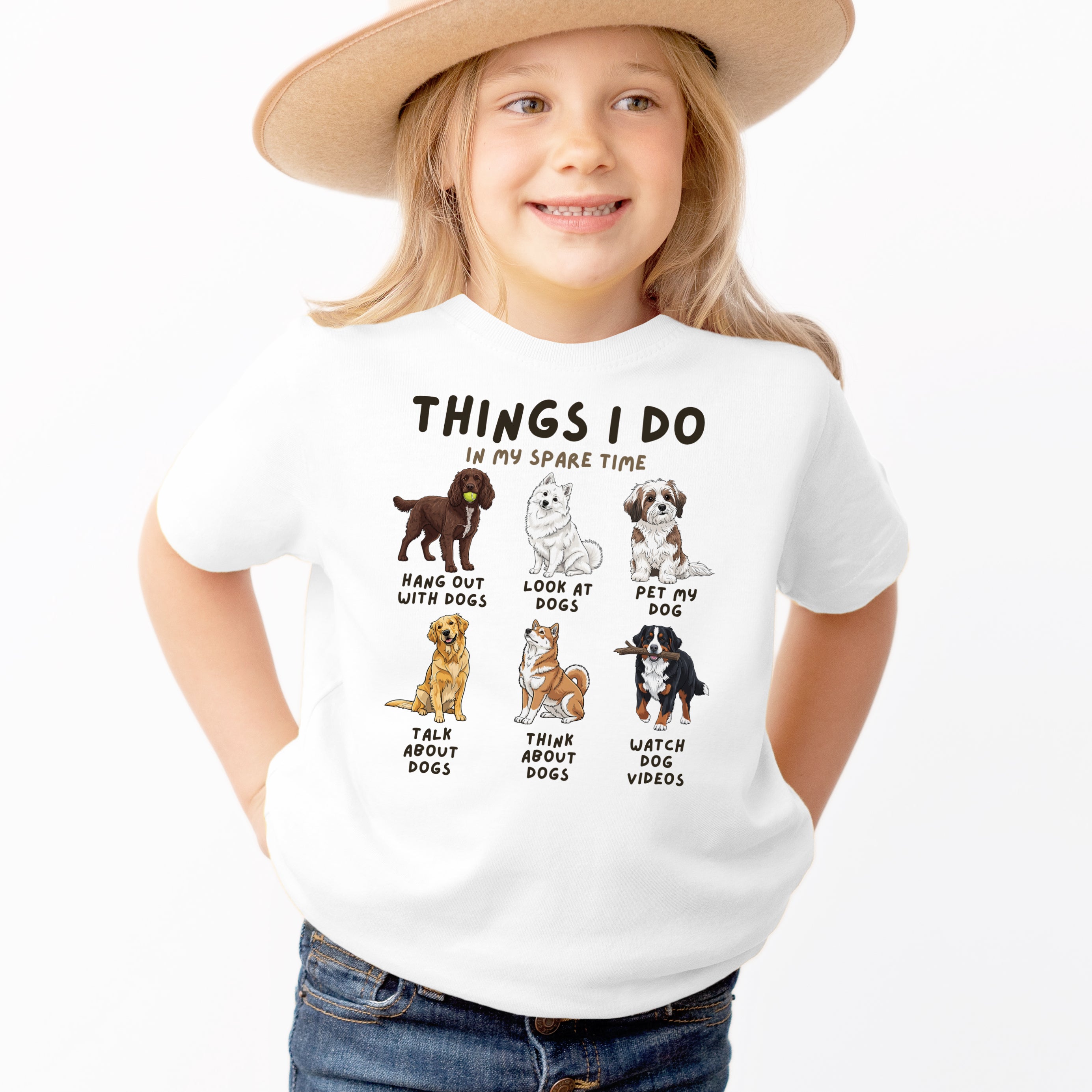 Kids 'Things I Do in My Spare Times' Dog Graphic T-Shirt - Soft Lightweight Cotton Tee