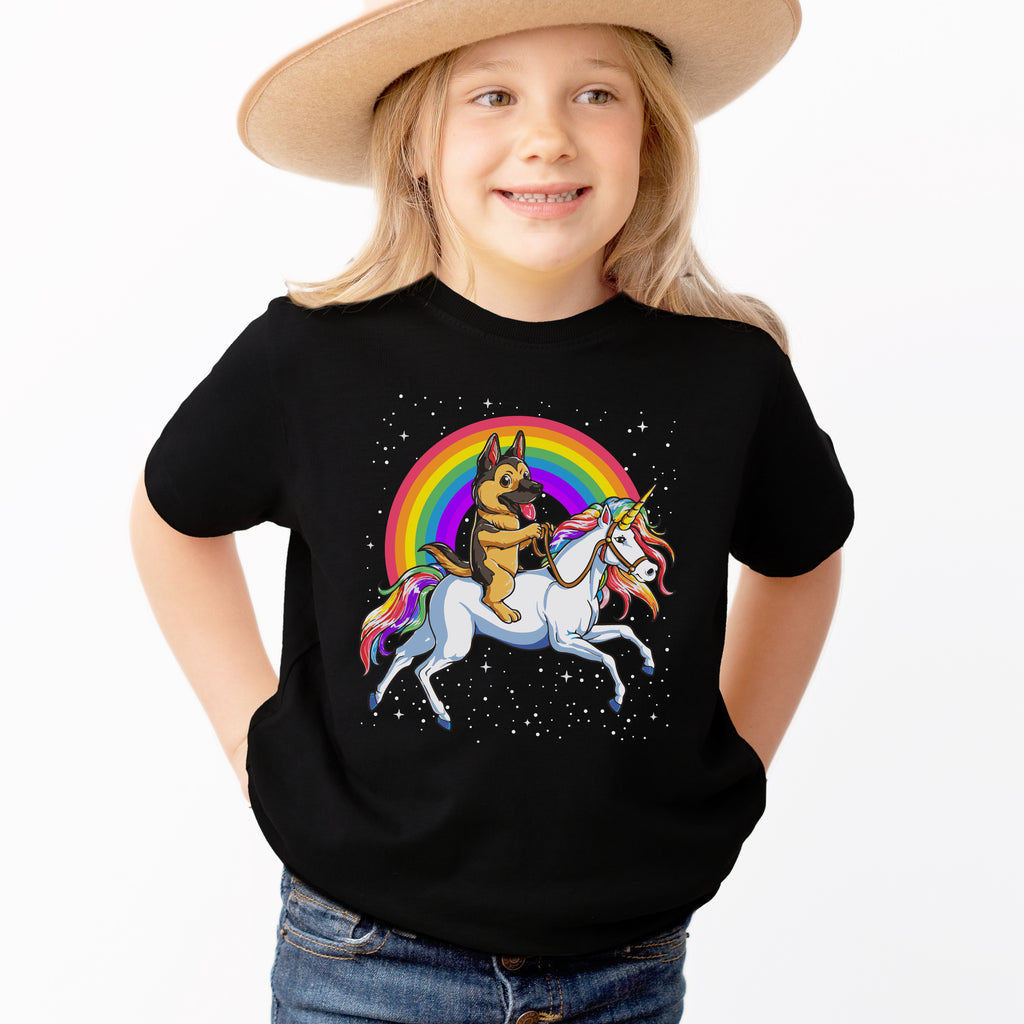 Kids German Shepherd Unicorn Rainbow T-Shirt - Soft Lightweight Cotton Tee