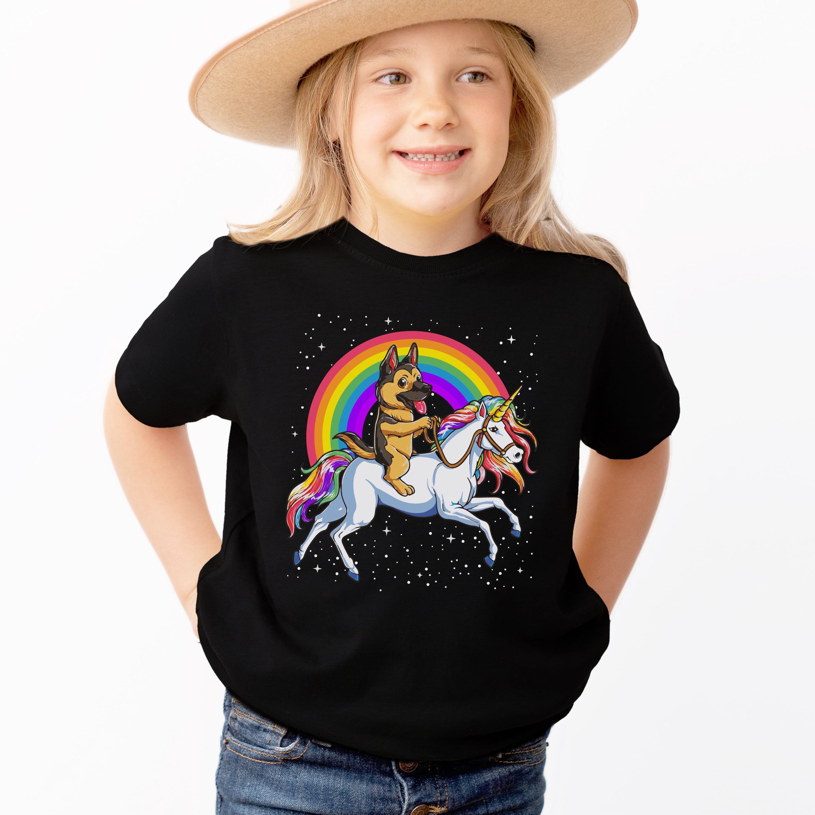 Kids German Shepherd Unicorn Rainbow T-Shirt - Soft Lightweight Cotton Tee