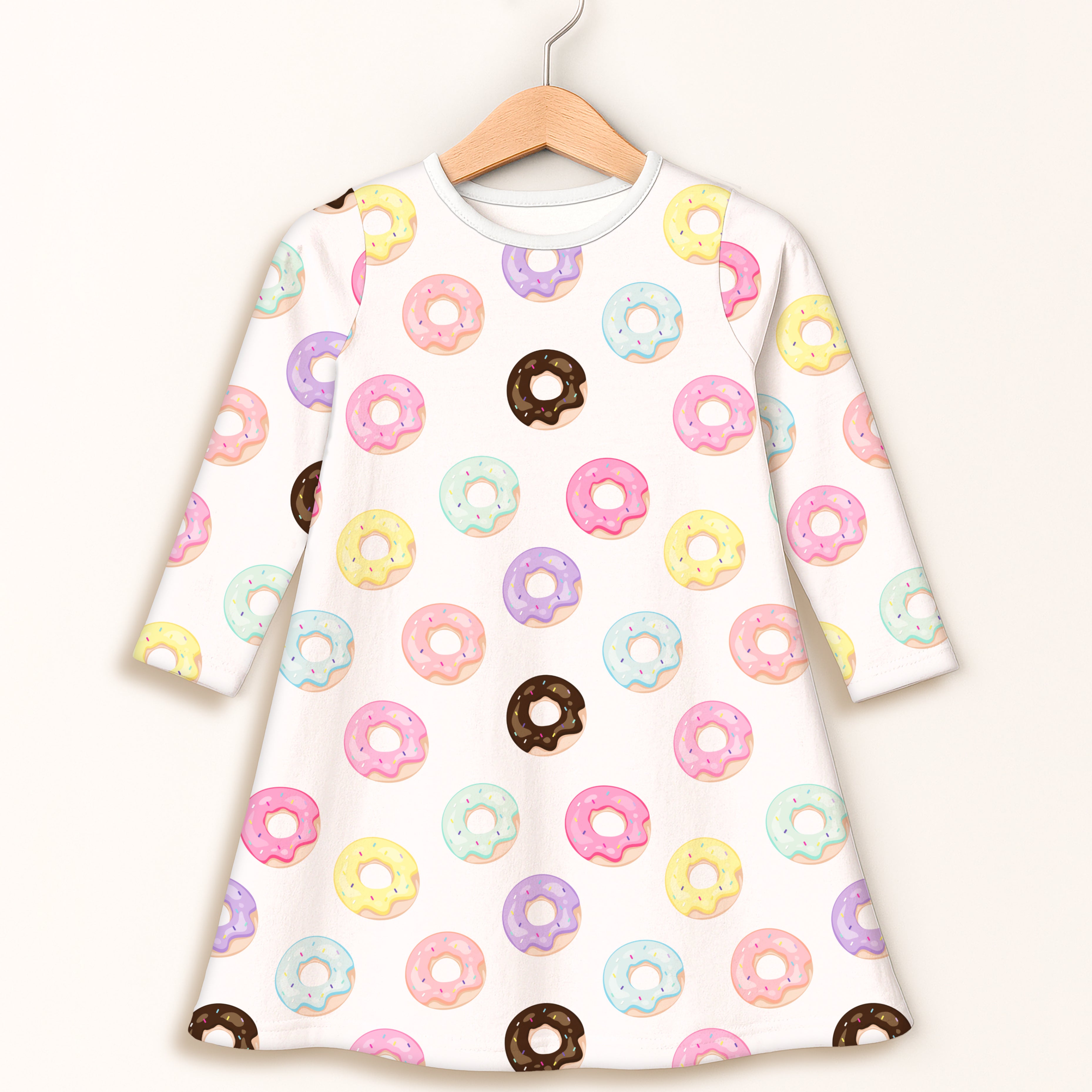 Girls Colorful Donuts Long Sleeve Dress