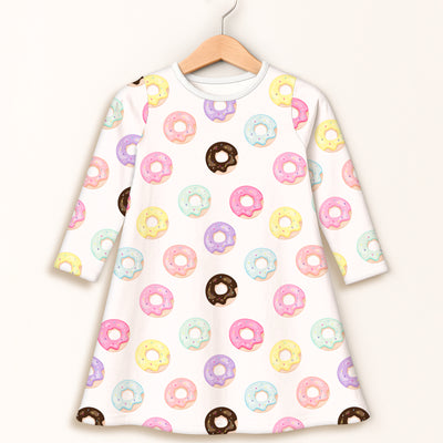 Girls Colorful Donuts Long Sleeve Dress