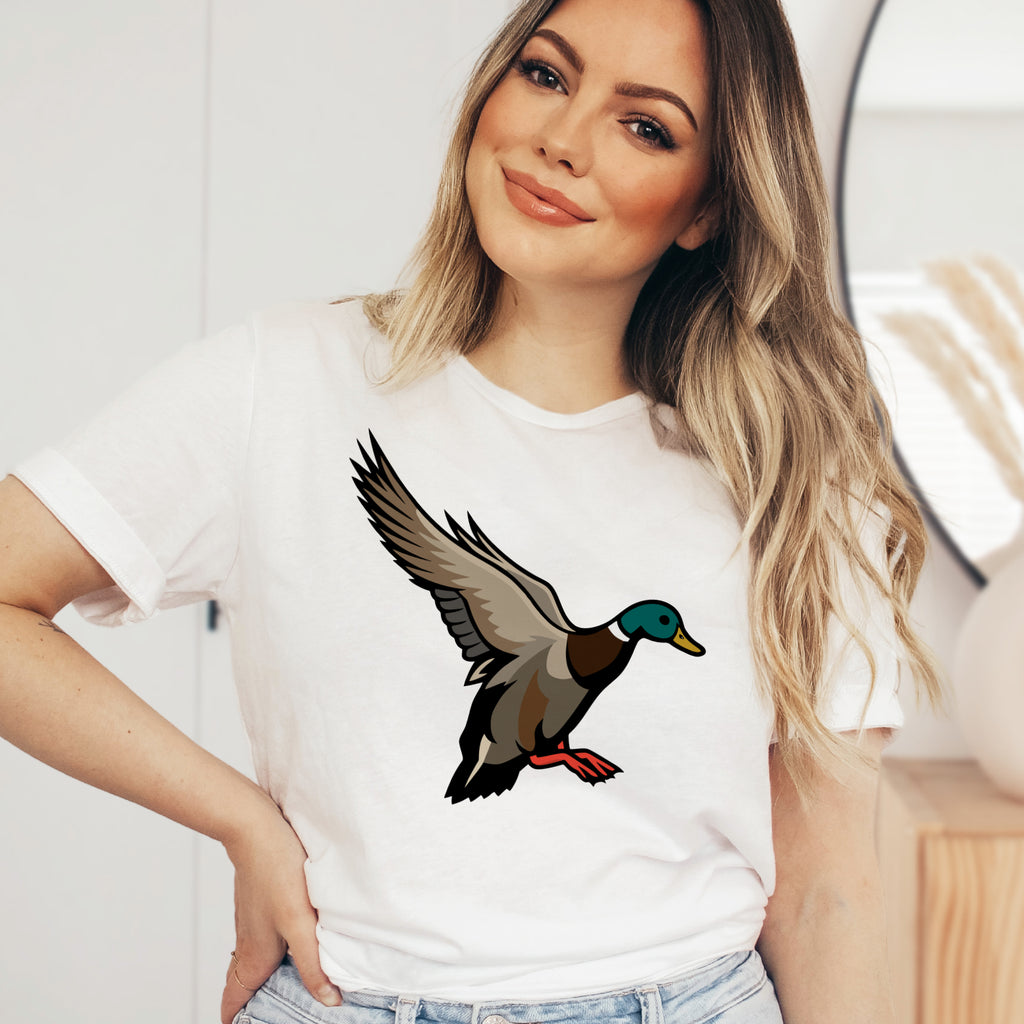 Flying Mallard Duck Graphic T-Shirt - Soft Lightweight Cotton Pre-Shrunk Tee