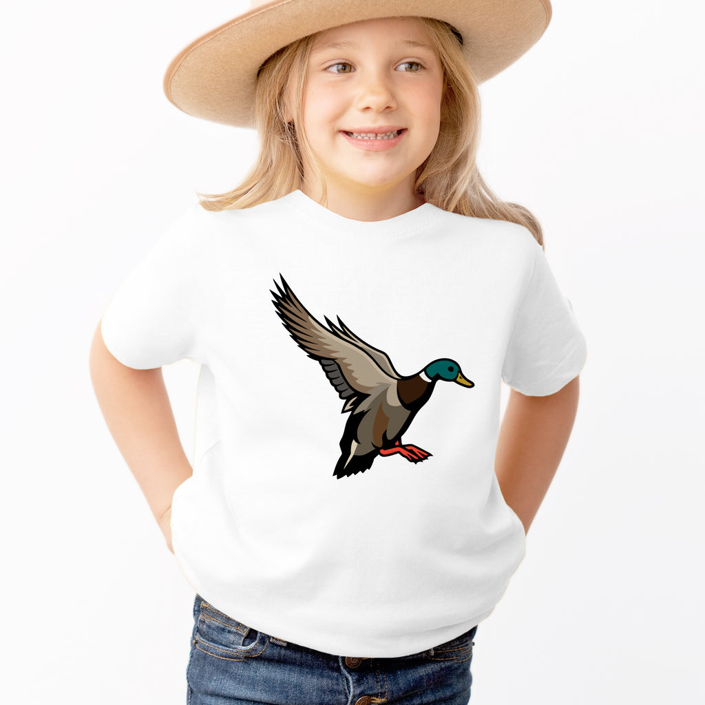 Kids Flying Mallard Duck T-Shirt - Soft Lightweight Cotton Tee