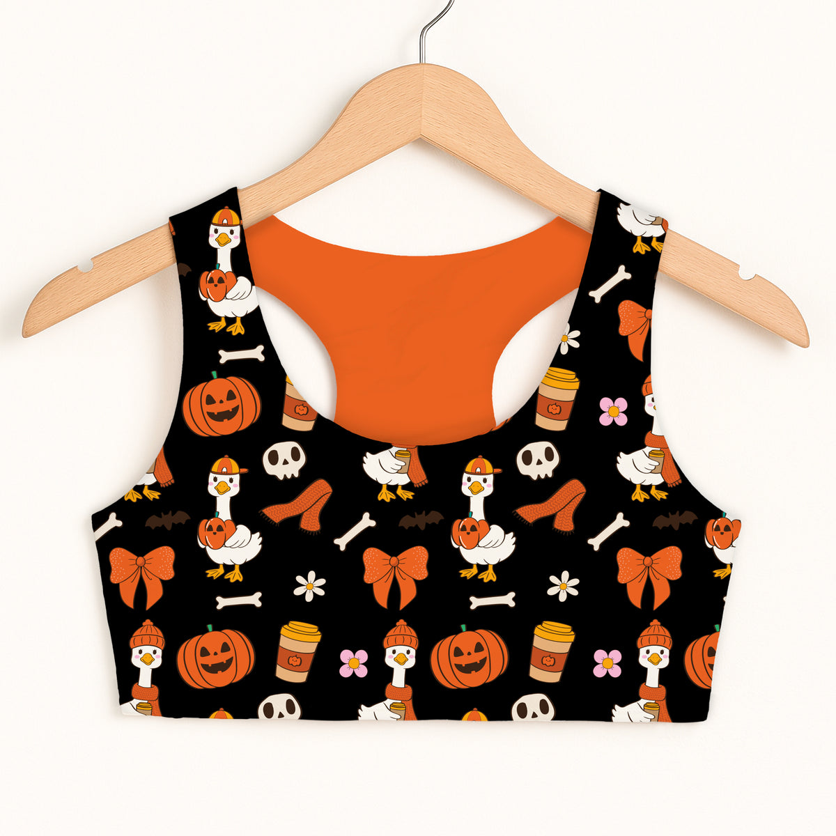 Girls Halloween Duck Sports Bra - Quick Drying, Double Layered Comfort