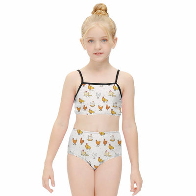 Girls Chicken Pattern Two Piece Quick Drying Swimsuit