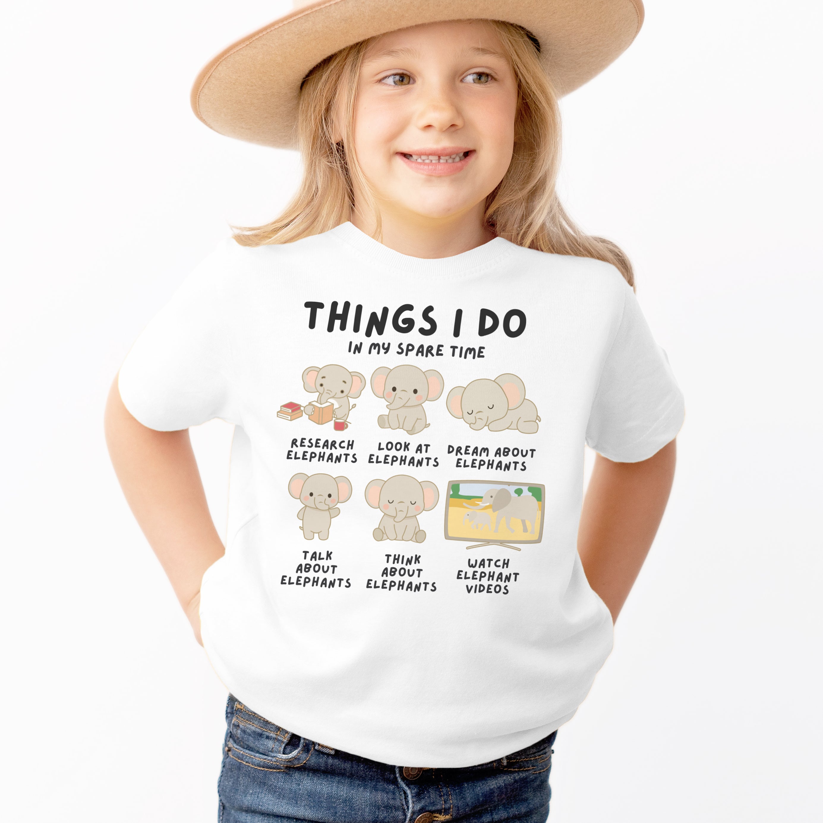Kids ‘Things I Do In My Spare Time’ Elephant T-Shirt - Soft Lightweight Cotton Tee