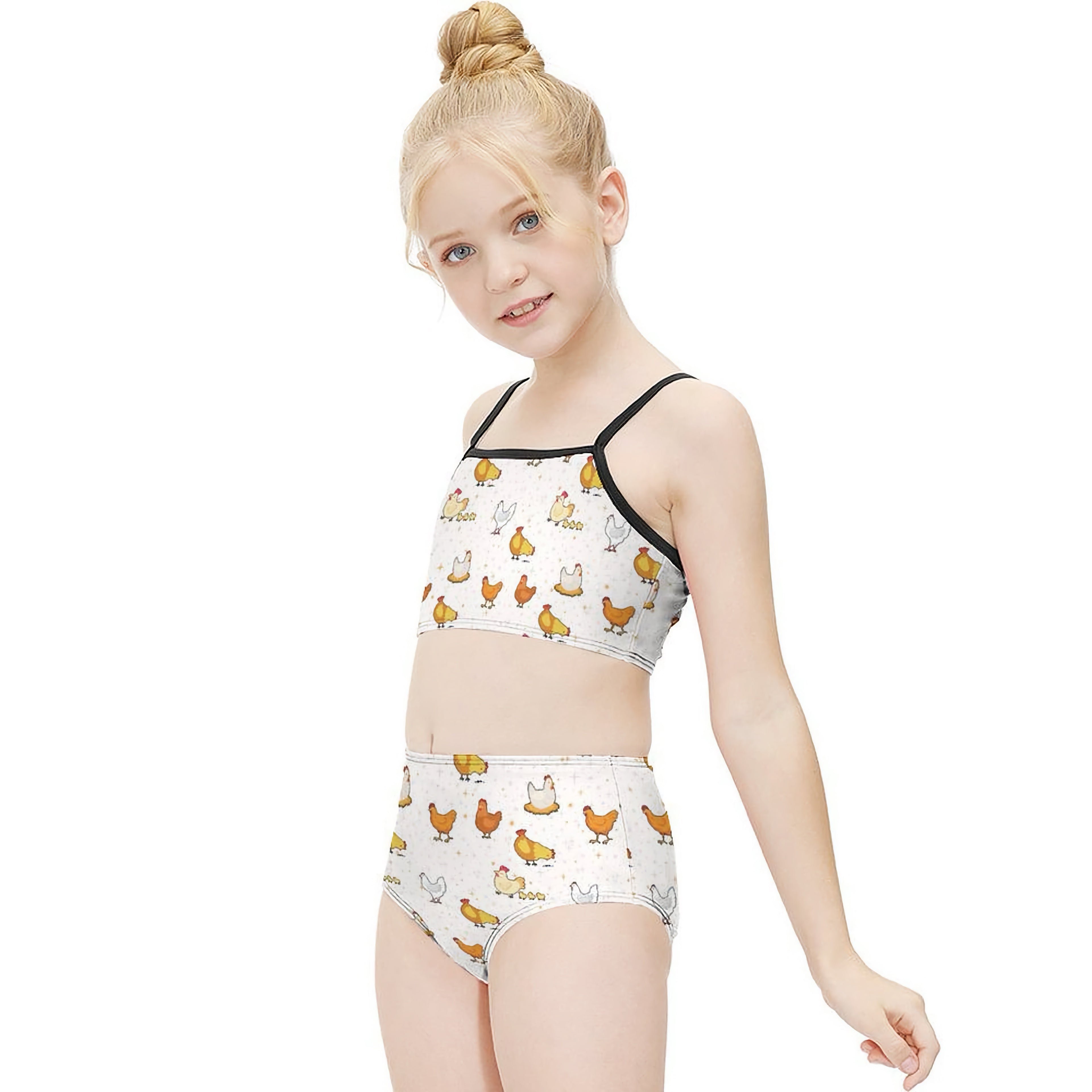 Girls Chicken Pattern Two Piece Quick Drying Swimsuit