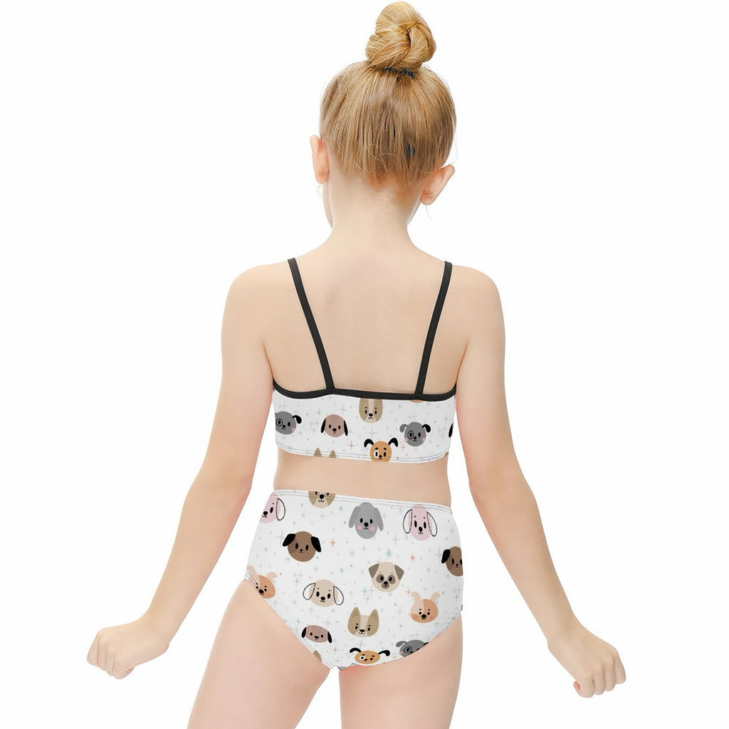 Girls Dog Face Two Piece Quick Drying Swimsuit