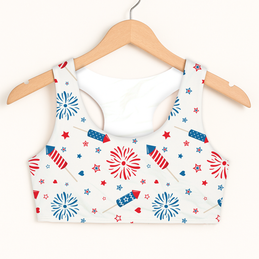 Girls Fireworks Sports Bra — Quick Drying, Double Layered Comfort