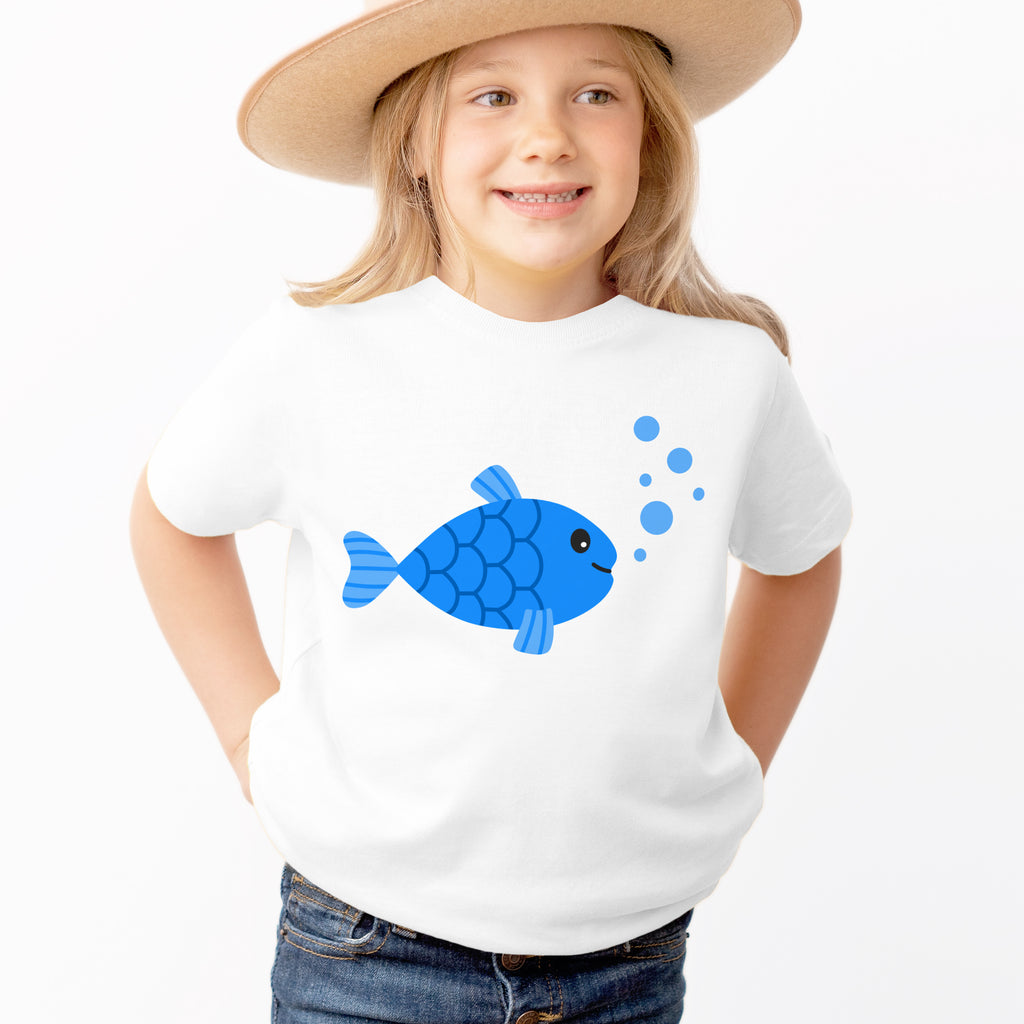 Kids Blue Fish T-Shirt - Soft Lightweight Cotton Tee
