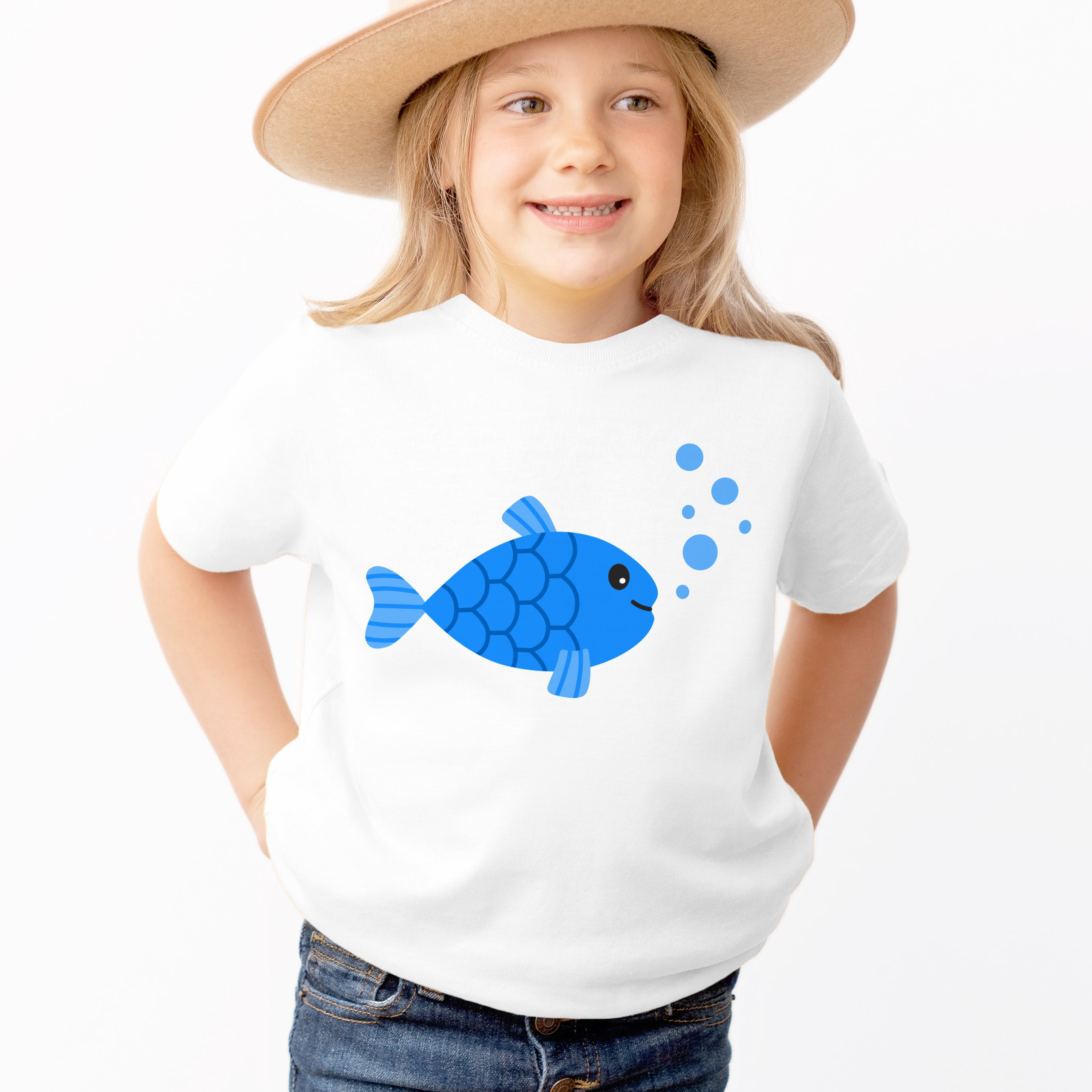 Kids Blue Fish T-Shirt - Soft Lightweight Cotton Tee