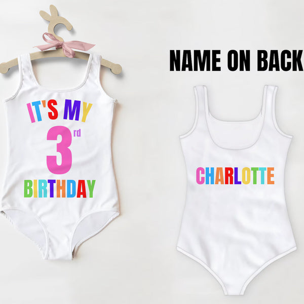 Personalized It's My Birthday Swimsuit - Custom Age & Name On Back For Girls