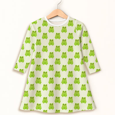 Girls Green Frog Long Sleeve Dress