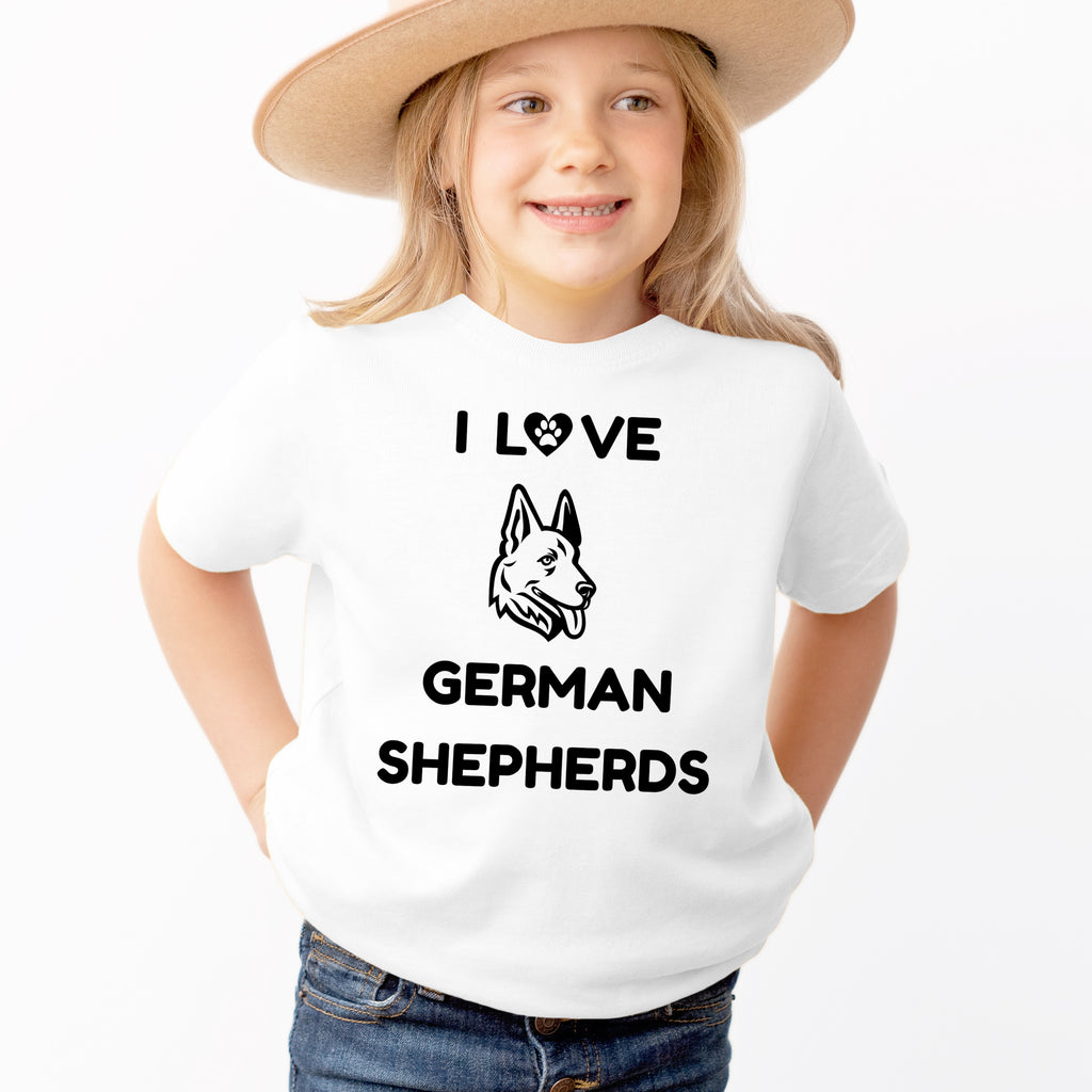 Kids 'I Love German Shepherds' Dog T-Shirt - Soft Lightweight Cotton Tee