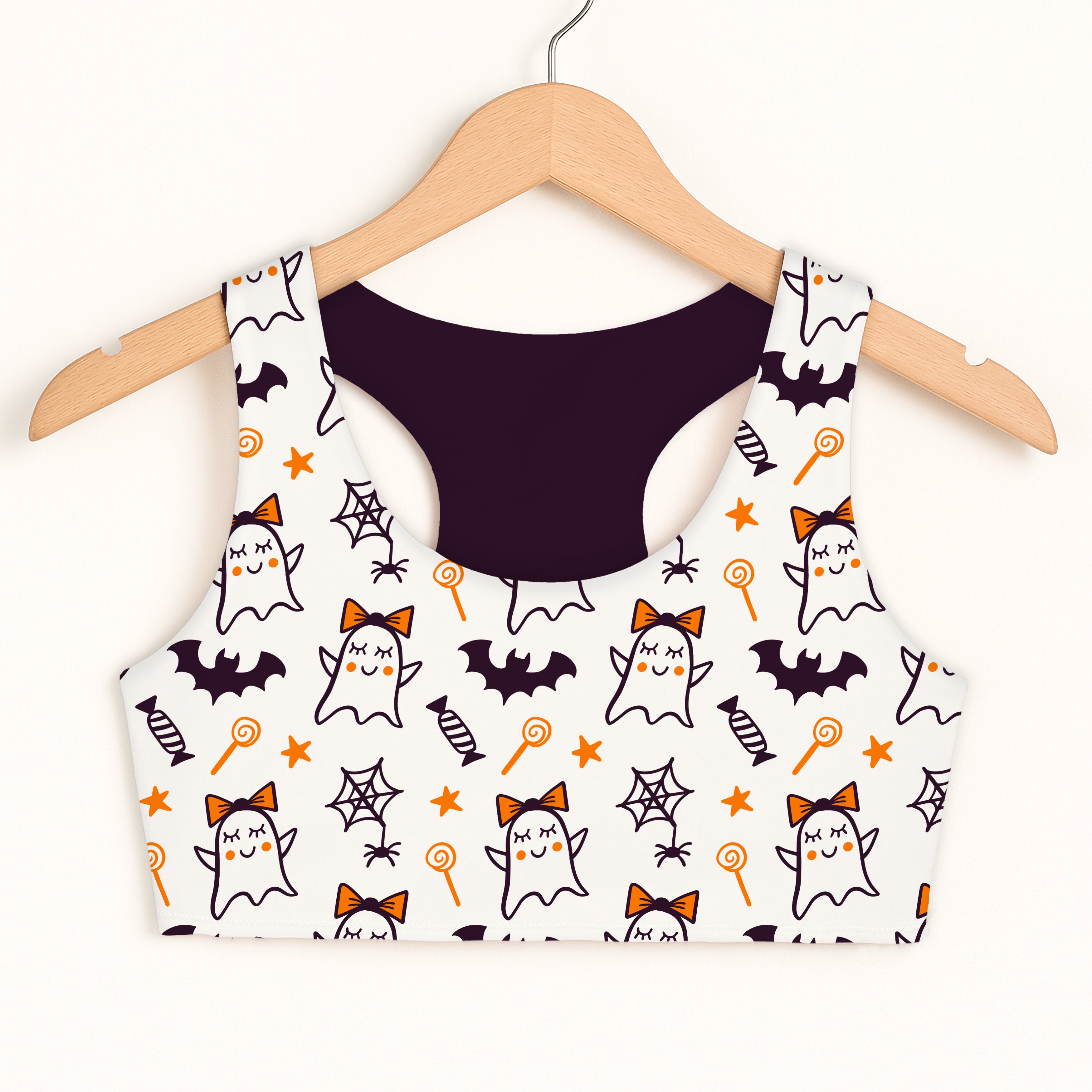 Girls Cute Halloween Ghost Sports Bra - Quick Drying, Double Layered Comfort