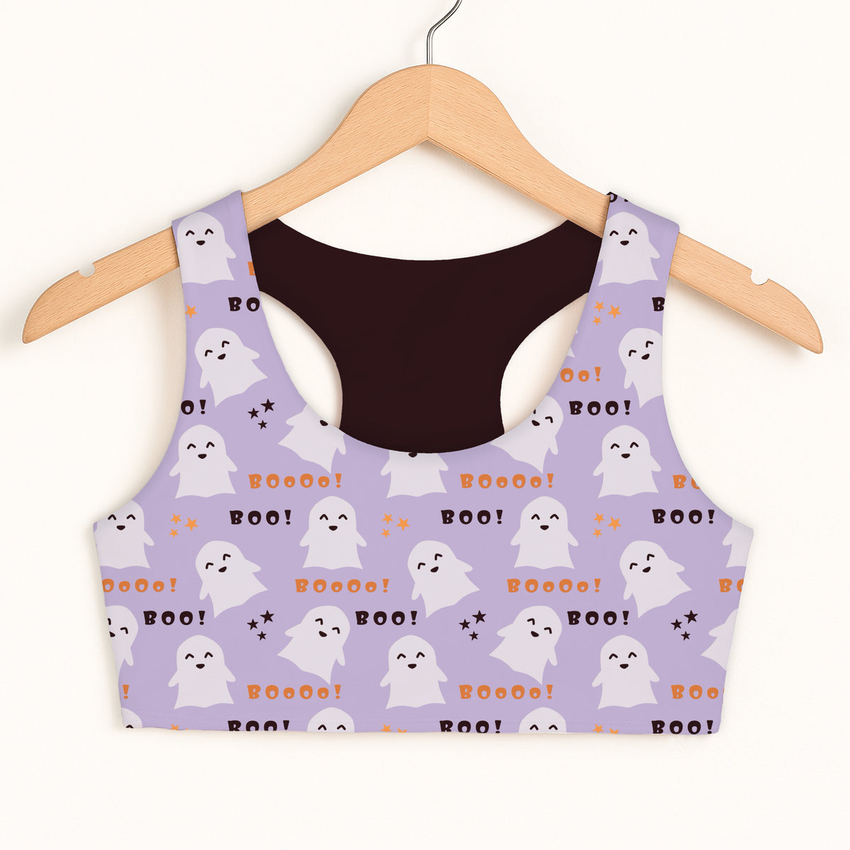 Girls Cute Purple Ghost Halloween Sports Bra - Quick Drying, Double Layered Comfort