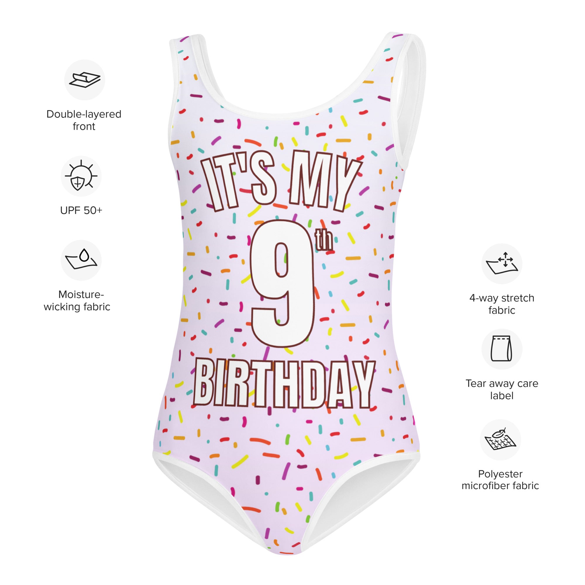 girls custom age birthday sprinkles swimsuit