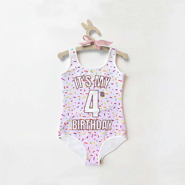 girls custom age birthday sprinkles swimsuit