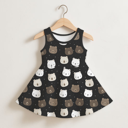 Girls Bear Print Sleeveless Dress