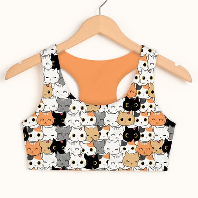 Girls Cat Face Sports Bra - Quick Drying, Double Layered Comfort