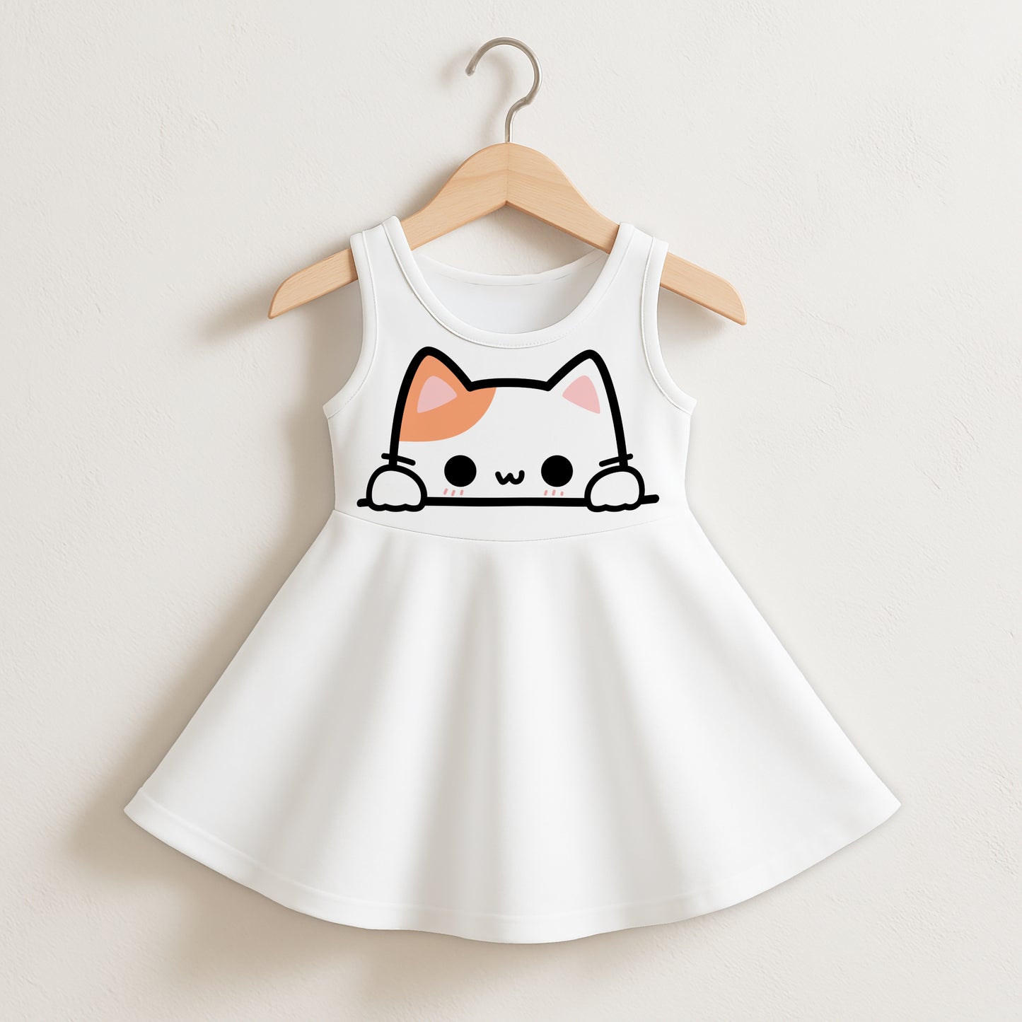 Girls Peeking Cat Sleeveless Dress